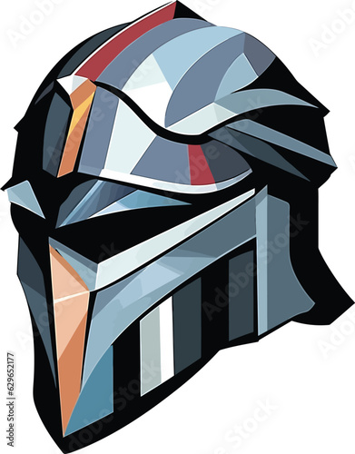 Knight Front View Illustration. Medieval knight in armor, vector logo. A simple, clean, modern icon of a warrior with a shield and helmet going to battle. Military soldier.