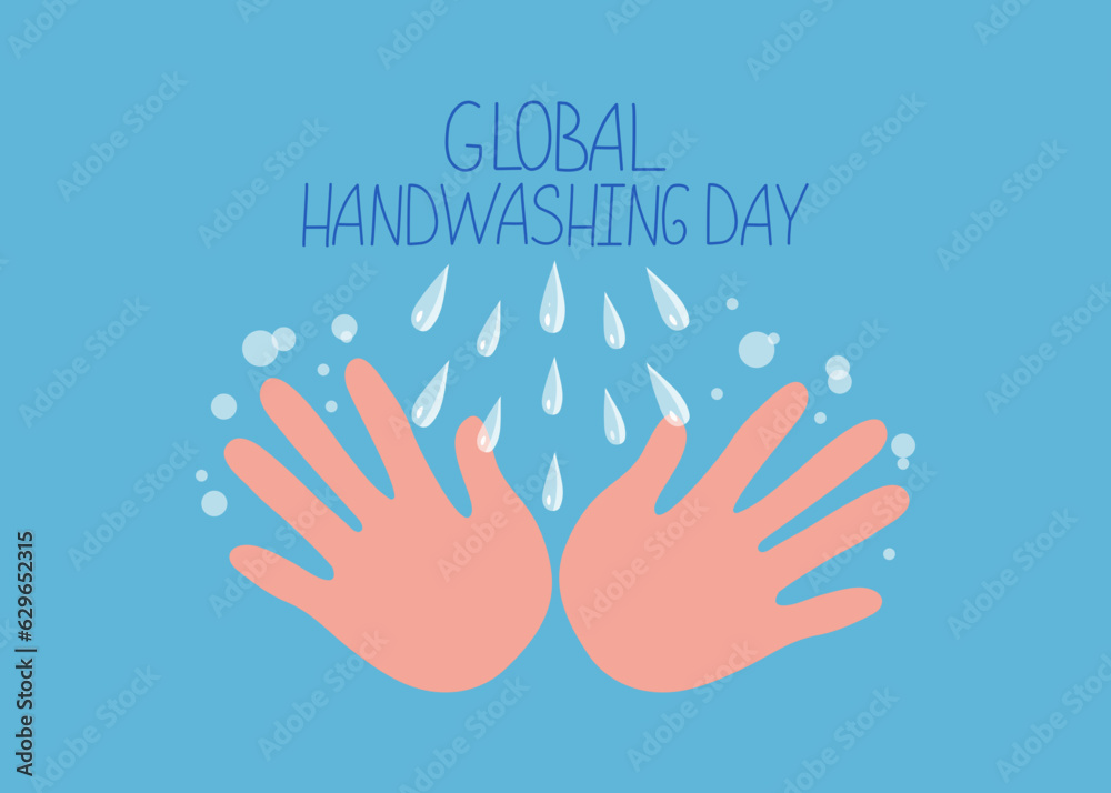 Written by hand. World handwashing day. Human hands, tap water, pouring water. Washing hands. Calligraphy text. Vector illustration. Written by hand. World handwashing day. Human hands, tap water, pouring water. Washing hands. Calligraphy text. Vector illustration.