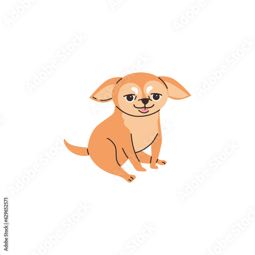 Cartoon Chihuahua purebred breed of furry dog is sitting and smiling, cute little brown pet vector isolated illustration