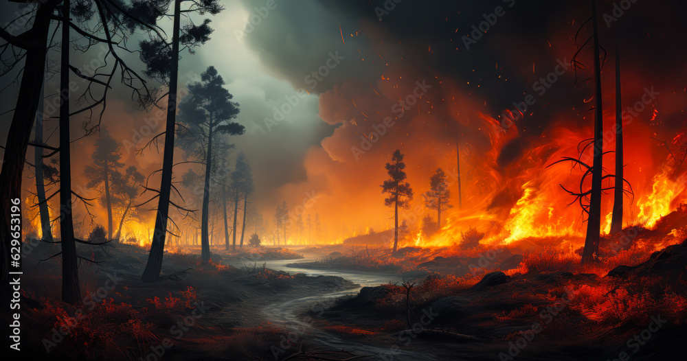 Forest Fire Illustration: A Fierce Blaze