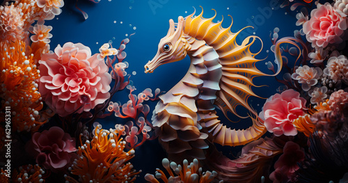 Tropical Coral Reef: Illustration of Seahorse