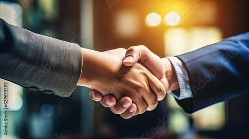 Сonfident handshake between individuals with confidence in the success of profitable business deals. The concept of successful negotiations. Businessman shake hand with partner.