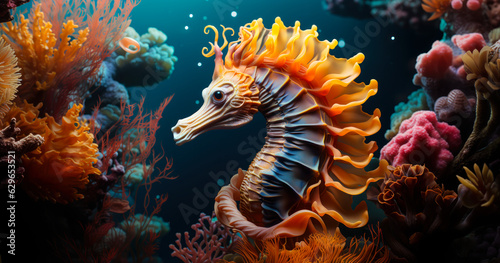 Seahorse on Coral Reef: Underwater Illustration © Bartek