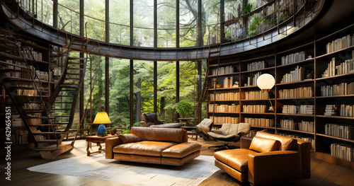 Peaceful Reading Nook in a Beautiful Home Library