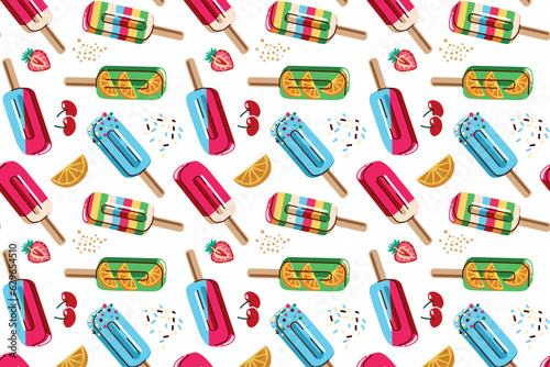 Colorful vector illustration popsicles with shadow seamless pattern background