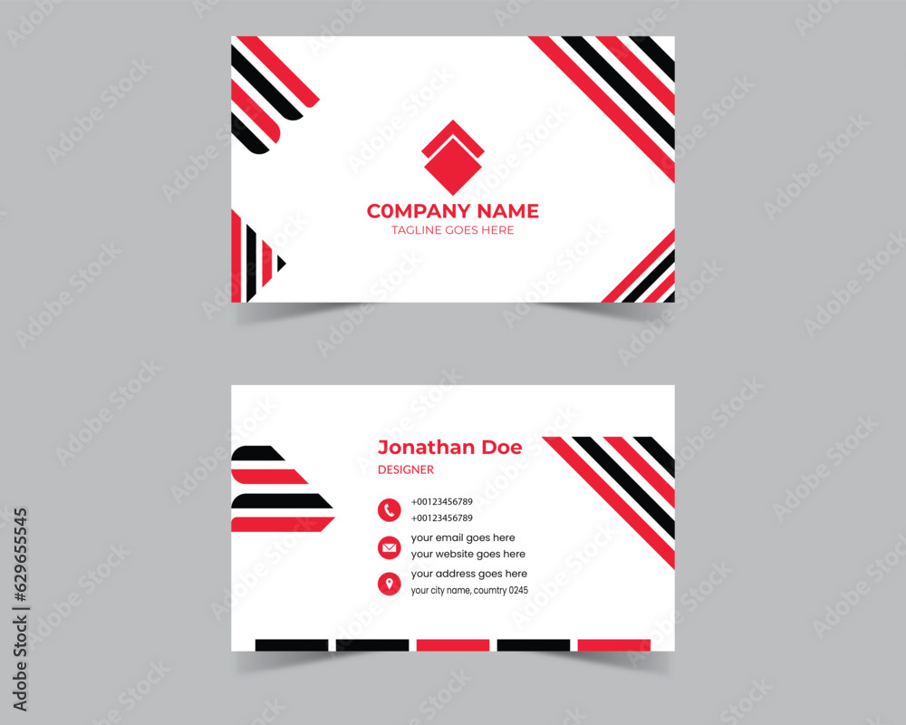 rad & white color modern business card template