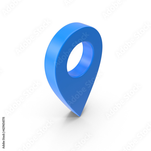 Blue Locator mark of map and location pin or navigation icon sign on white background with search concept. 3D rendering.