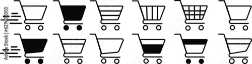 set of Full and empty shopping cart symbol shop and sale icon. Web store shopping cart icon shape button. Internet shop buy logo symbol sign. Isolated on white background.