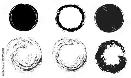 Round textured background painted by hand with a brush grungy logo made of ink oval frame background