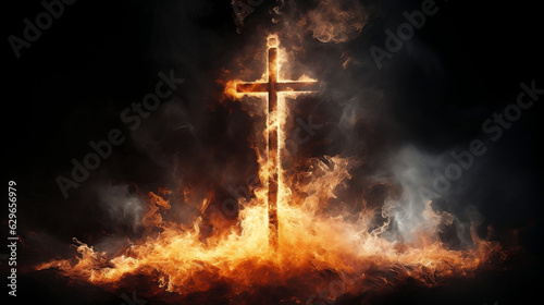 Fiery Christian Cross against a Dark Background