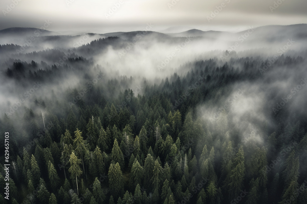 Forest with fog, Generative AI