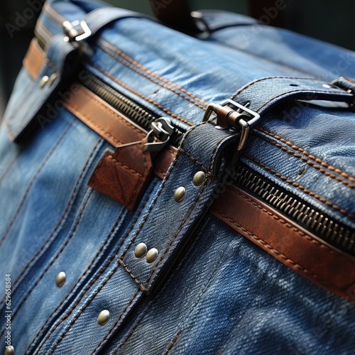Shopper from blue indigo denim jeans fabric . Tote bag from denim cloth.