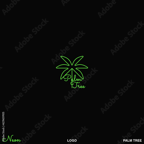 Palm logo for your design. Neon palm tree. Palm vector illustration. Icon sign.