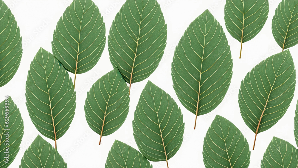 green leaves a seamless pattern on white background. Generative AI green leaves a seamless pattern on white background. Generative AI