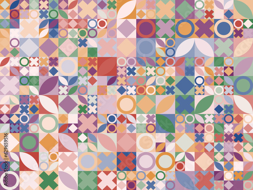 Patrón geométrico abstracto de formas variadas en colores pastel 009