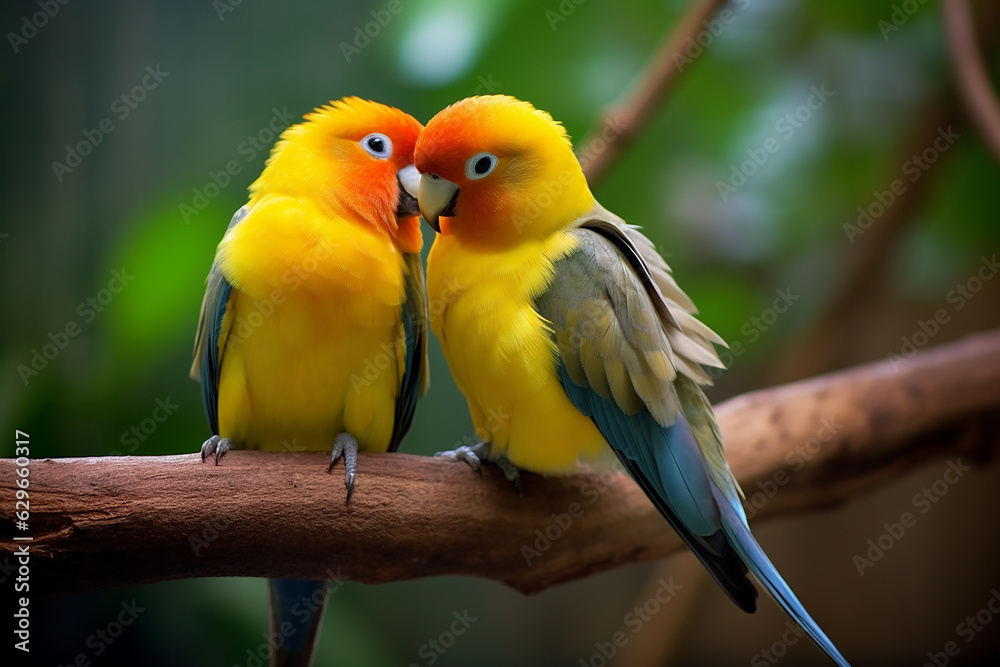 Fototapeta premium Pair of Lovebirds - Created with generative AI tools