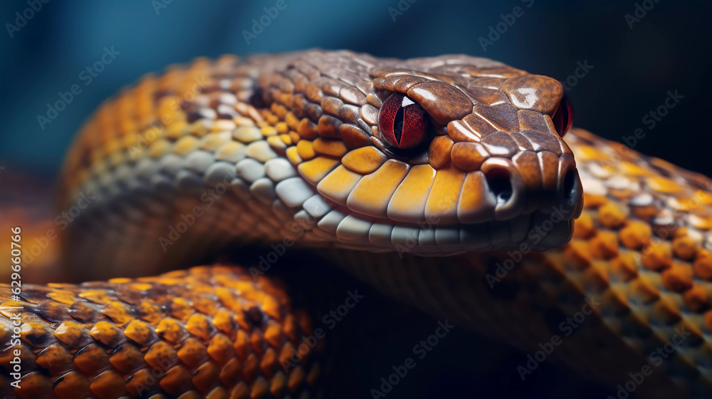 Macro of a colorful snake. ai generated 