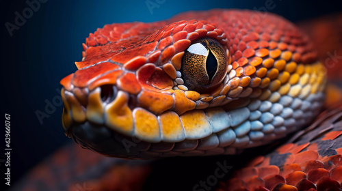 Macro of a colorful snake. ai generated 