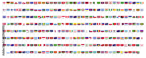Set of 140 flags of the countries of the world, flags of various major countries of the world on a white background eps10