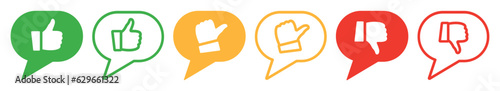 Set of thumb icons. Rating thumb symbols, feedback bubble. Thumb up, thumb down, thumb in the middle. Vector.