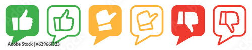 Set of thumb icons. Rating thumb symbols, feedback bubble. Thumb up, thumb down, thumb in the middle. Vector.