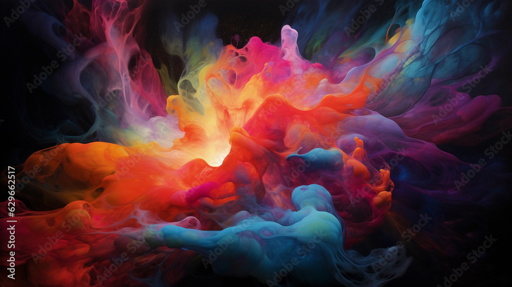 a swirling nebula of bright, neon colors in an abstract painting, vivid against a stark black background, as if painted with oil on canvas, hyper - realistic details, under studio lighting a swirling nebula of bright, neon colors in an abstract painting, vivid against a stark black background, as if painted with oil on canvas, hyper - realistic details, under studio lighting