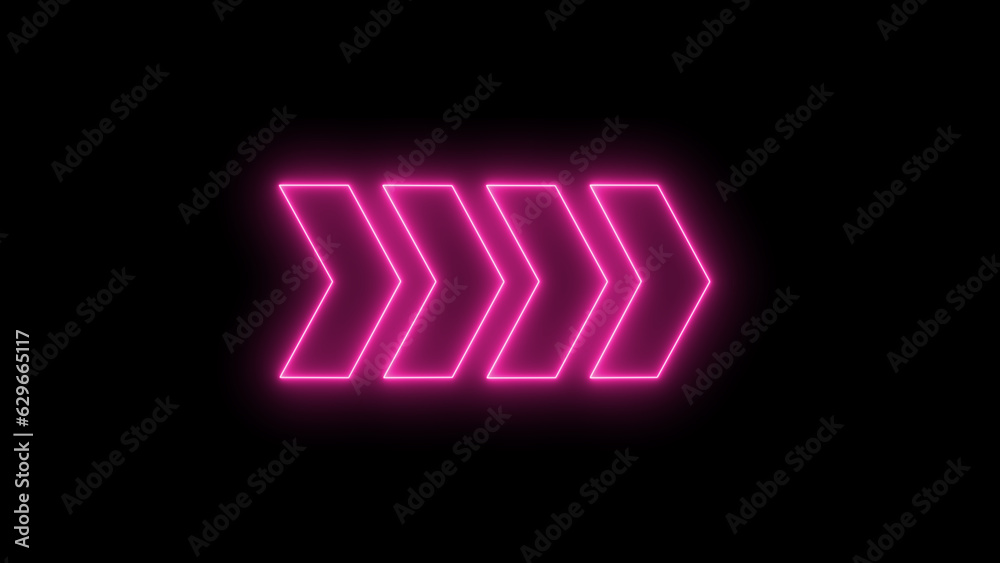 Arrow neon on black background. Realistic shining signboard. Glowing arrow pointers icon. Color neon banner. Night bright advertising. Arrow neon on black background. Realistic shining signboard. Glowing arrow pointers icon. Color neon banner. Night bright advertising.
