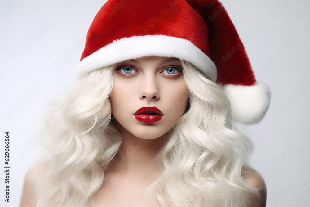 Beautiful Santa girl with blue eyes wearing red hat Beautiful Santa girl with blue eyes wearing red hat