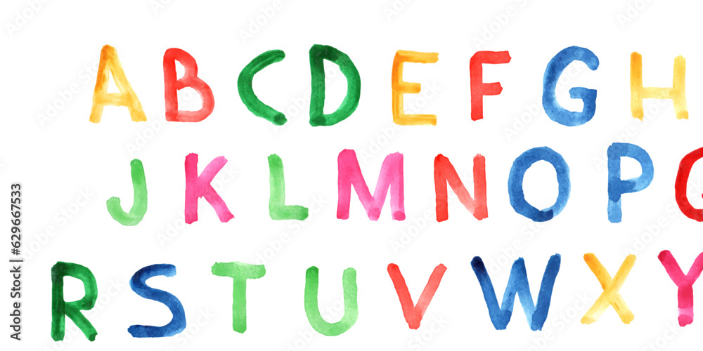 Multicolored letters of the alphabet, imitation of watercolor