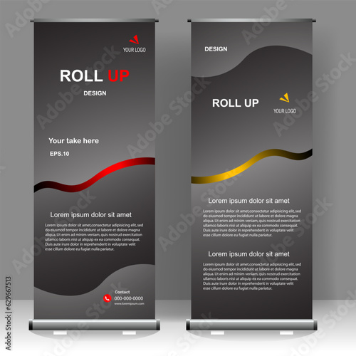 Business Roll up banner luxury vertical template design, for brochure, business, flyer, infographics. modern x-banner and flag-banner advertising. vector illustration
