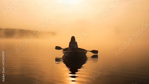 a boat on a lake in the fog © Nikola