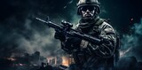 Call of duty special forces soldiers wallpaper. Isolated figures, misty atmosphere created with Generative AI technology 