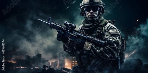 Call of duty special forces soldiers wallpaper. Isolated figures  misty atmosphere created with Generative AI technology 