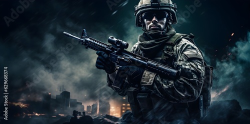 Call of duty special forces soldiers wallpaper. Isolated figures, misty atmosphere created with Generative AI technology 