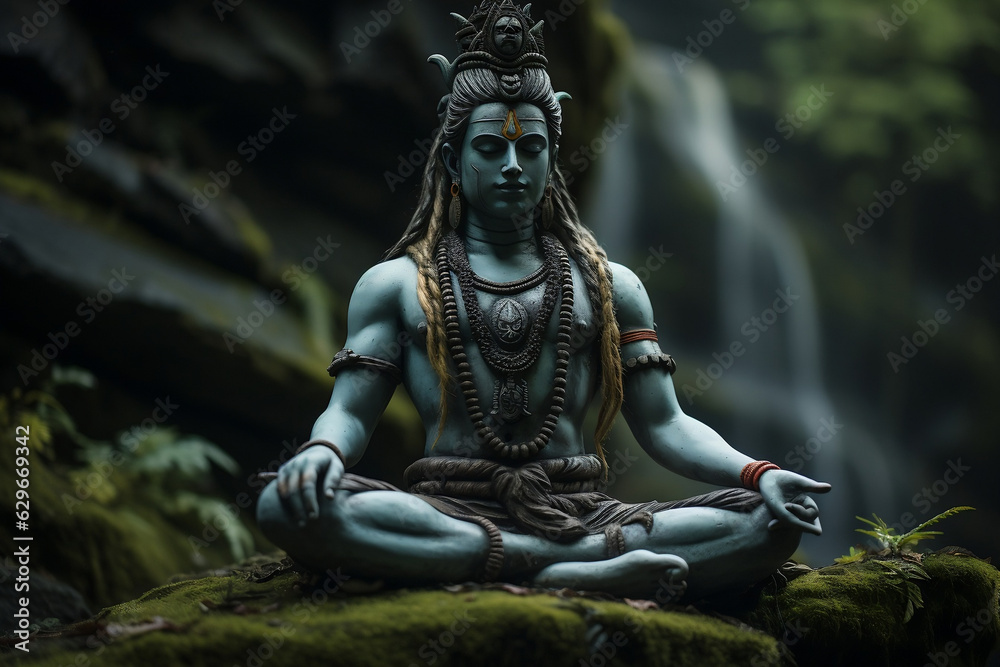 Divine Serenity, Meditating Hindu God Shiva statue in tranquil contemplation