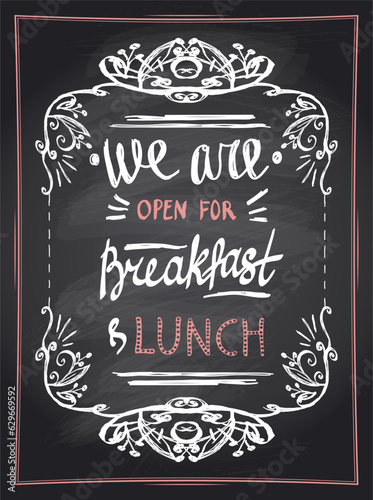 We are open for breakfast and lunch chalkboard style sign menu board