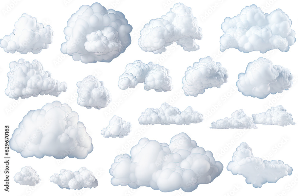 Free shapes cumulus fluffy cloudscape isolate on transparent backgrounds, png file,Generative AI - obrazy, fototapety, plakaty 
