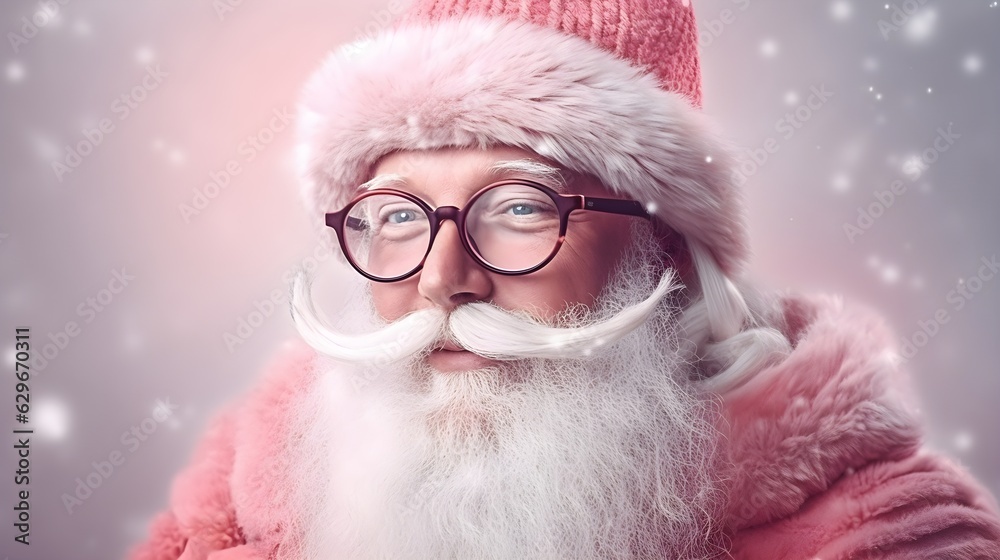 Santa Claus happy smiling, in pink clothes, trendy Santa Claus, on pink background Santa Claus happy smiling, in pink clothes, trendy Santa Claus, on pink background