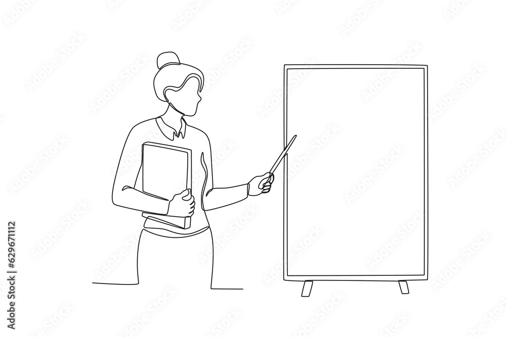 A student presenting his research. Presentation one-line drawing A student presenting his research. Presentation one-line drawing