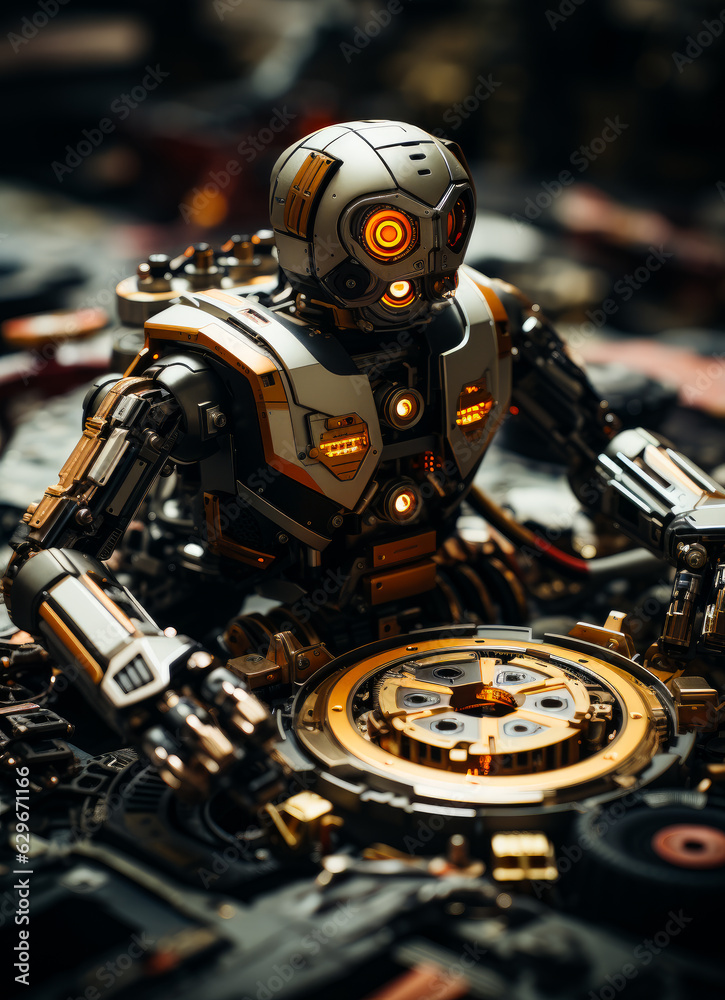 Fototapeta premium Robotic mechanism concept. Innovation automated computer. Generative AI.