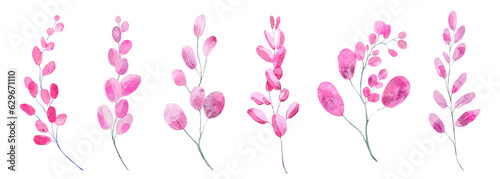 Watercolor botanical set with pink branches