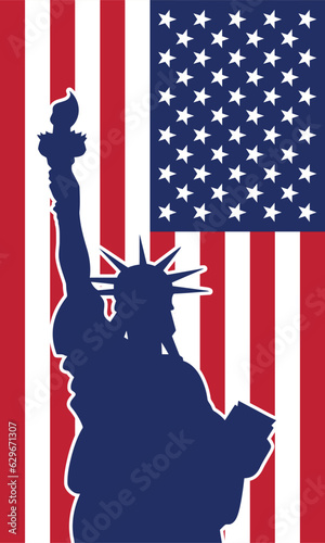usa flag vertical with statue of liberty