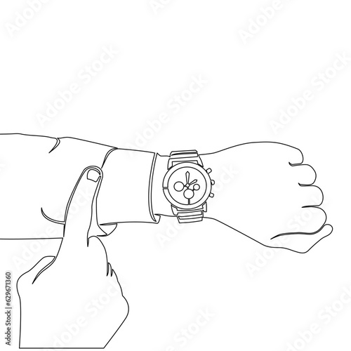 Continuous line drawing businessman looking his hand watch Timer icon vector illustration concept