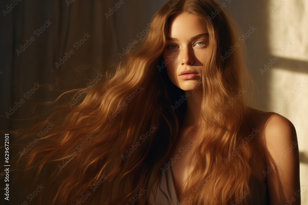 portrait of a woman/model/book character in a close up with long copper red hair in a fashion/beauty editorial advertisement magazine style film photography look redhead - generative ai art portrait of a woman/model/book character in a close up with long copper red hair in a fashion/beauty editorial advertisement magazine style film photography look redhead - generative ai art