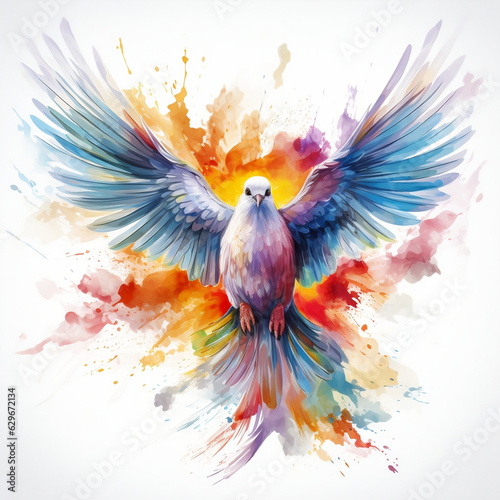 Graceful Dove in Flight  A Burst of Hope and Peace   Watercolor Splash Illustration