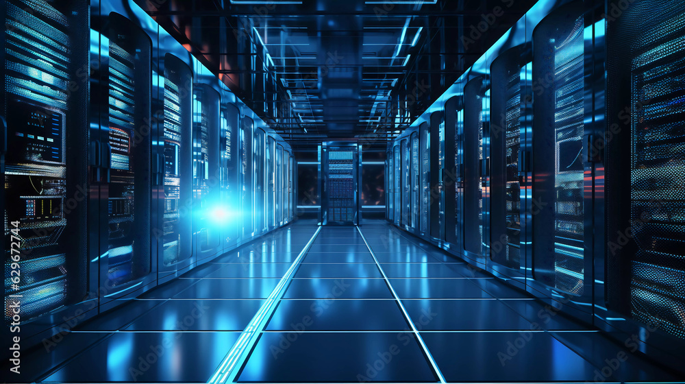 dark blue server room. ai generated dark blue server room. ai generated