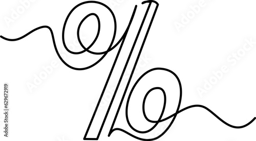 Percent sign math financial symbol. Continuous one line