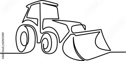 Heavy Equipment bulldozer tractor. Continuous one line drawing