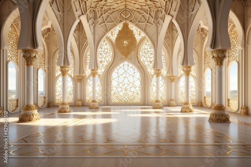 Golden Splendor, An Opulent Mosque Interior Shimmering with Elegance