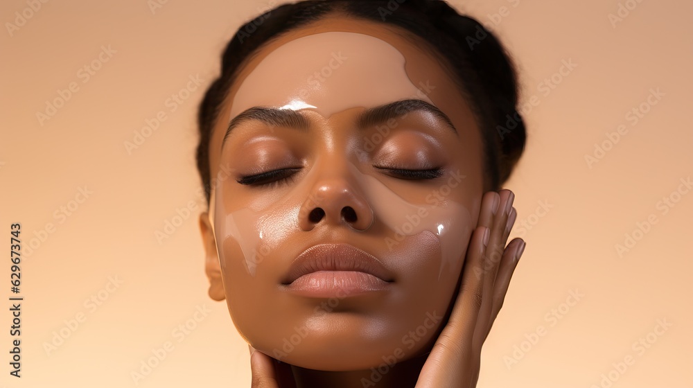 African American girl . Beautiful black woman touch her face . Facial treatment . African American girl . Beautiful black woman touch her face . Facial treatment .